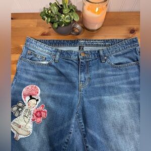 GAP Sexy Boyfriend Fit Women’s Blue Embroidered Jeans Size 12